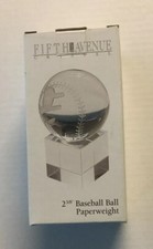 Fifth Avenue Baseball Ball on Square Base Faceted Crystal Paperweight 2 3/8