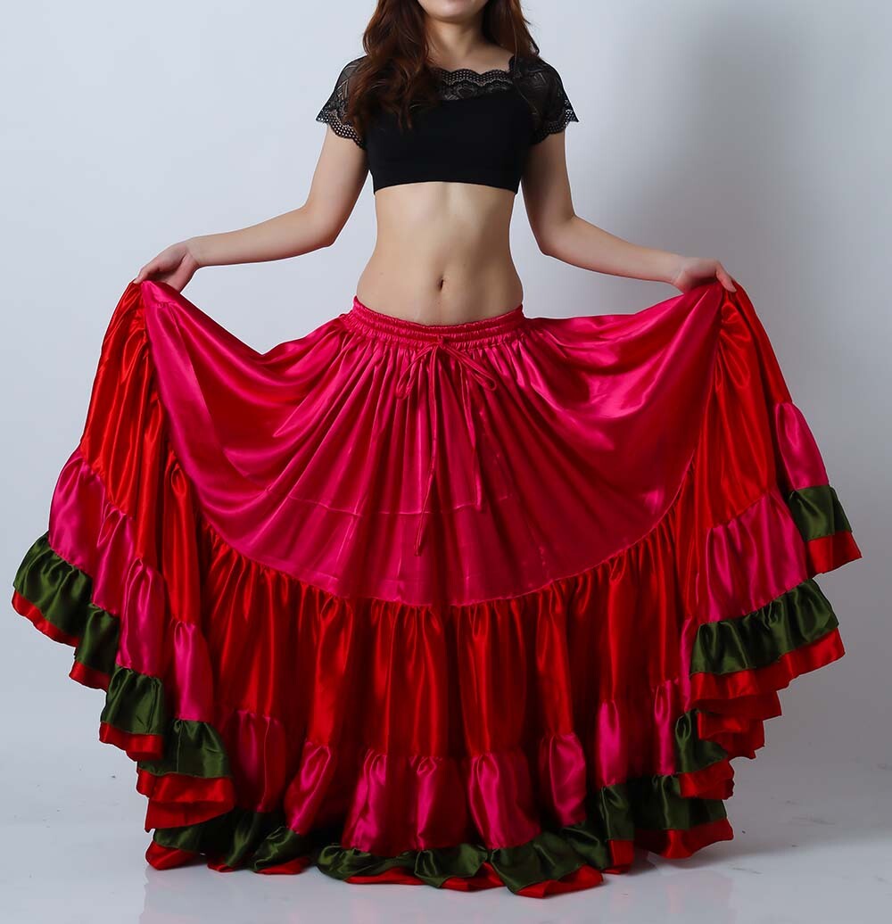 フラメンコ Belly dance skirt Satin Gypsy 25 Yard Skirt Tribal Belly Dance Friled Flamenco Skirt
