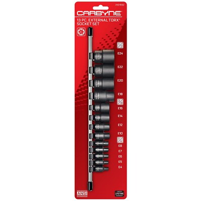 CARBYNE 13 Pc. External Torx Socket Set, E4-E24, CrV Steel, 1/4, 3/8 & 1/2'' Dr.