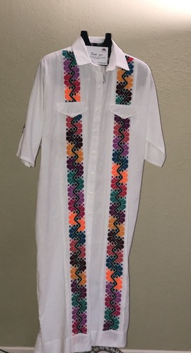 Mexican Hand Embroidered Flowers Floral Women's Cotton Dress Size Medium