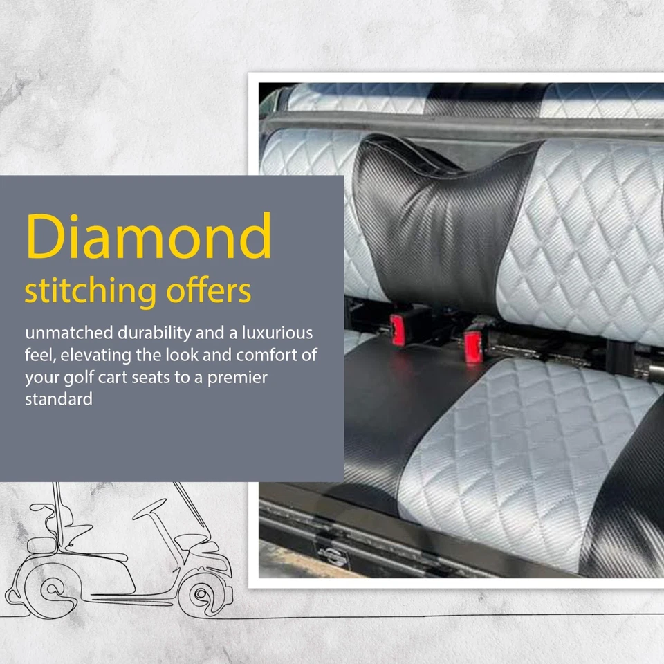 Club Car Seat Cover Diamond Full Set BLACK/SILVER Precedent Golf Cart 2004+, 4PC Foto 3 de 4