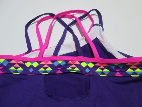 NWT Youth Girls Size L One Piece Performace Suit Purple Stretch Crossback Active - Picture 4 of 5