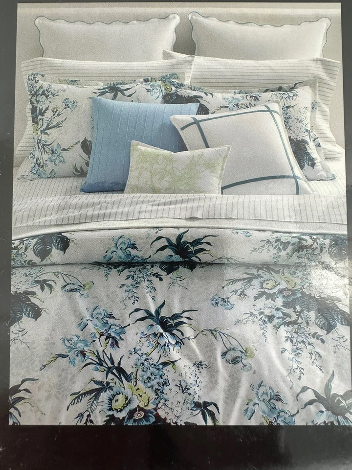 Nuevo juego de funda nórdica Lauren Ralph Lauren Eden King y 1 farsa europea azul floral Foto 2 de 4