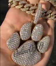 4.25 ct VVS Natural Moissanite Men's Big Paw Pendant Free Stud Sterling Silver