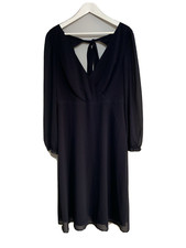 Esprit Navy Long Sheer Sleeve Chiffon Flared Dress with Back Detail UK 14 Event