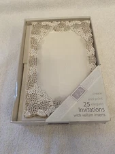 25 Formal Wedding Invitation Kit DIY Ivory Vellum Lace PRINTABLE Reply Envelopes