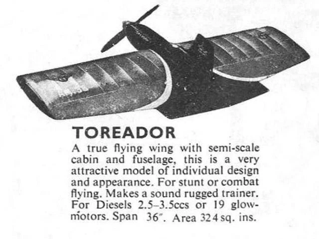 Model Airplane Plans (UC): Mercury TOREADOR 36" Stunt/Combat for 2.5-3.5cc Eng. - Image 2 of 4