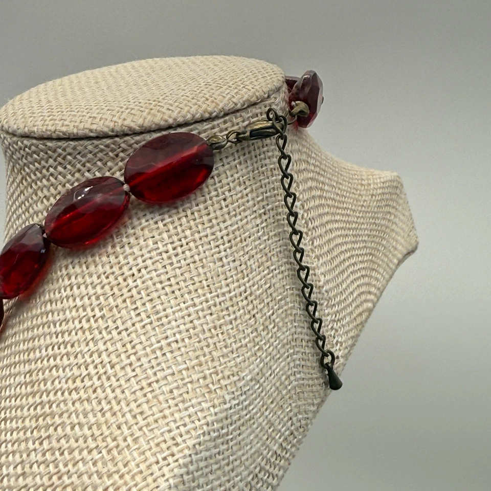Collar de cuentas rojas declaración cuentas gruesas bisutería Foto 3 de 3
