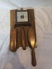 Vintage Wooden Wall Barometer Weather Station With Clothes Brushes Coat Rack...