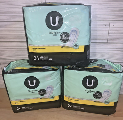 U by Kotex Clean & Secure Maxi Pads, Regular Absorbency, 72 Count Total