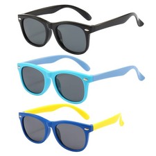 FANNYGO 3 Pack kids sunglasses for Boys 36mm 123mm, Black blue light Blue