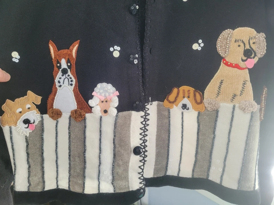 Berek винтажный кардиган свитер с собаками, блестки, банты - Изображение 2 из 3