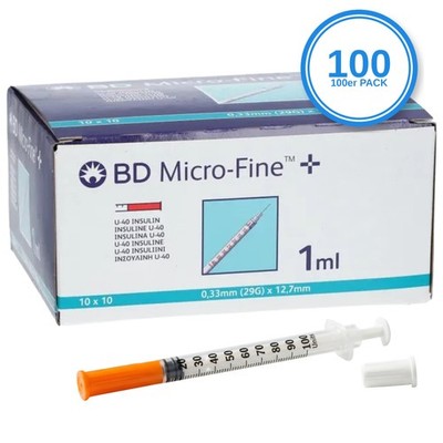 BD Micro-Fine+ U40 Insulinspritze 1ml 29G 0,33x12,7 mm 100 Stück Diabetes