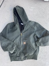 Vintage Carhartt Jacket M/L? Tag Removed Hooded Moss Green Men's J25 MOS