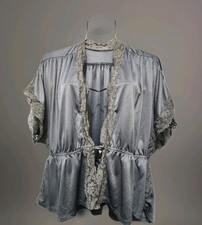 Vtg Kimono Style Womens Black Nylon Bed Jacket Charm Full Lace Detail Y2K 90s