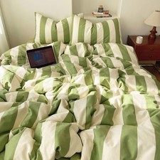 3 Pieces Striped Duvet Cover Set Queen, Queen 90"x90" 09 Sage Green Striped