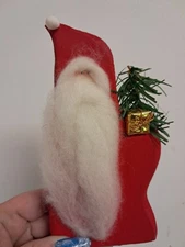 VTG Christmas Country Primitive Plain & Simple Wood Santa Doll Dressed w Tree 