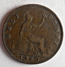 1861 GREAT BRITAIN 1/2 PENNY - KEY DATE Coin - Lot #B18