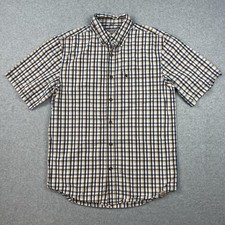 Carhartt Shirt Mens Medium Blue Brown Plaid Button Down Relaxed Fit Short Sleeve
