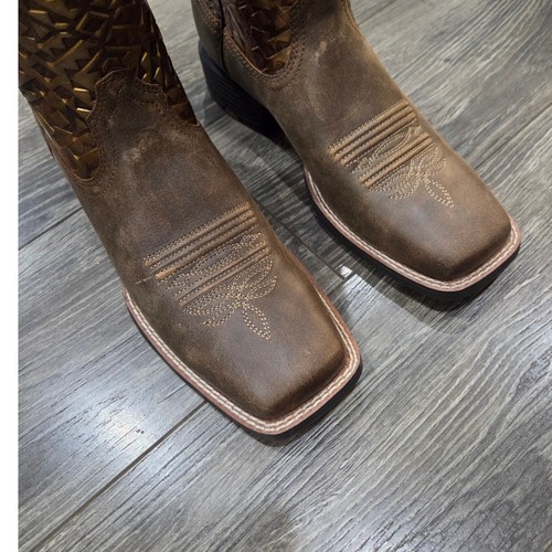 Ariat Round Up Wide Square Toe Cowboy Boot Bare Brown Copper Blanket Emboss 7B - Picture 7 of 9
