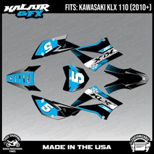Graphics Kit for Kawasaki KLX110 KLX110R/RL (2010-2024) Turbo Series - Cyan