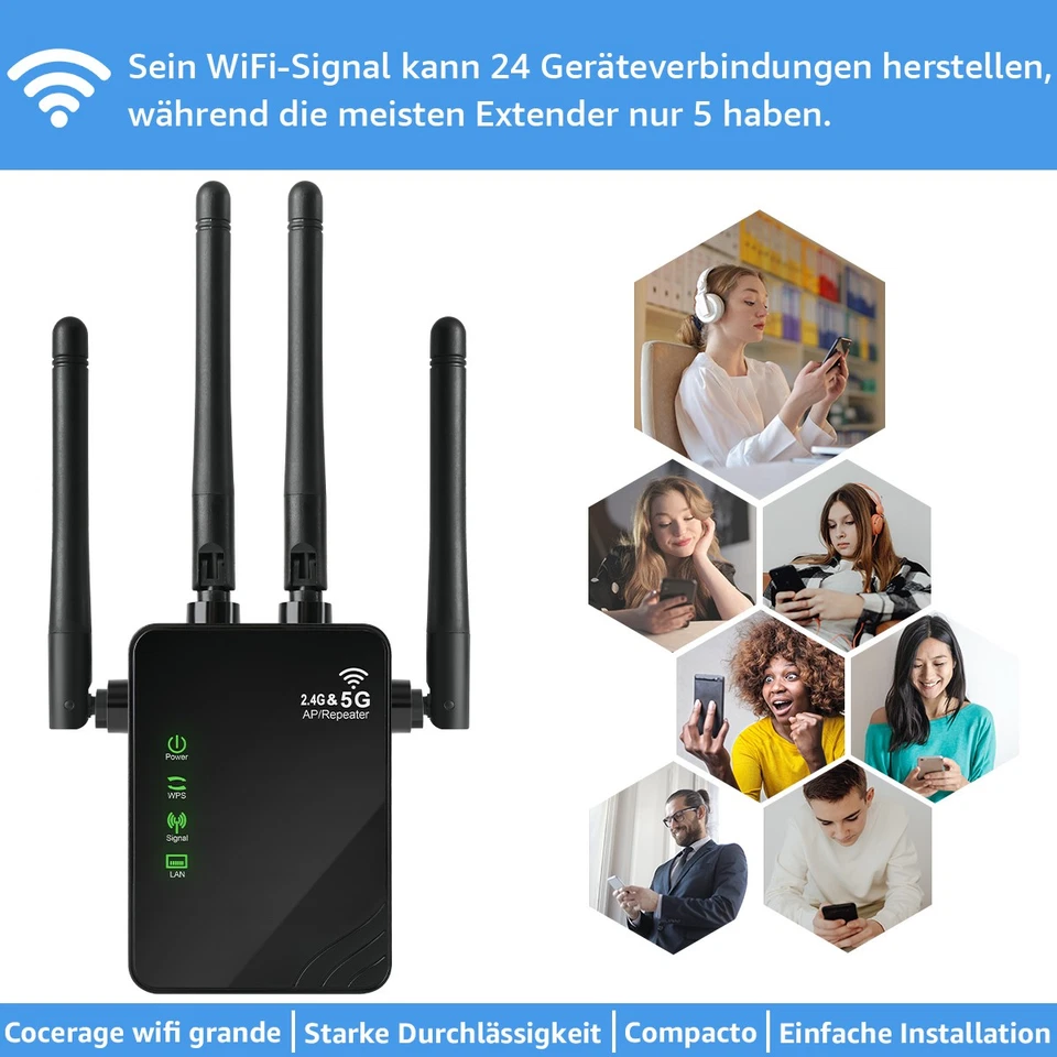WLAN Repeater Router Range WIFI Signal Verstärker Access Point Booster 1200 Mbps - Bild 3 von 4