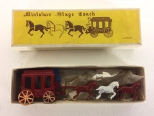 Vintage 1950's Miniature Metal Stage Coach & 6 horses 1x3 1/4 in. In Box Japan
