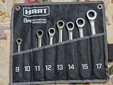 Hart 8 Piece Ratcheting Wrench Set w/ Tool Pouch, Missing #10, 7 Wrenches.