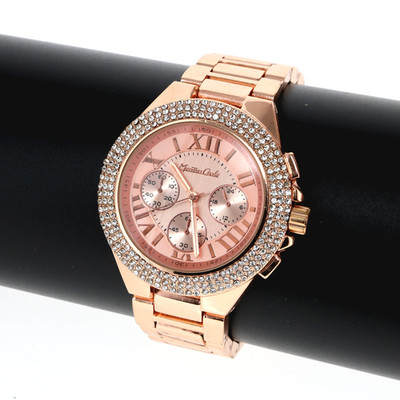 Women's Iced Luxury Bezel Metal Link Band Hip Hop Rose Gold Finish Watch