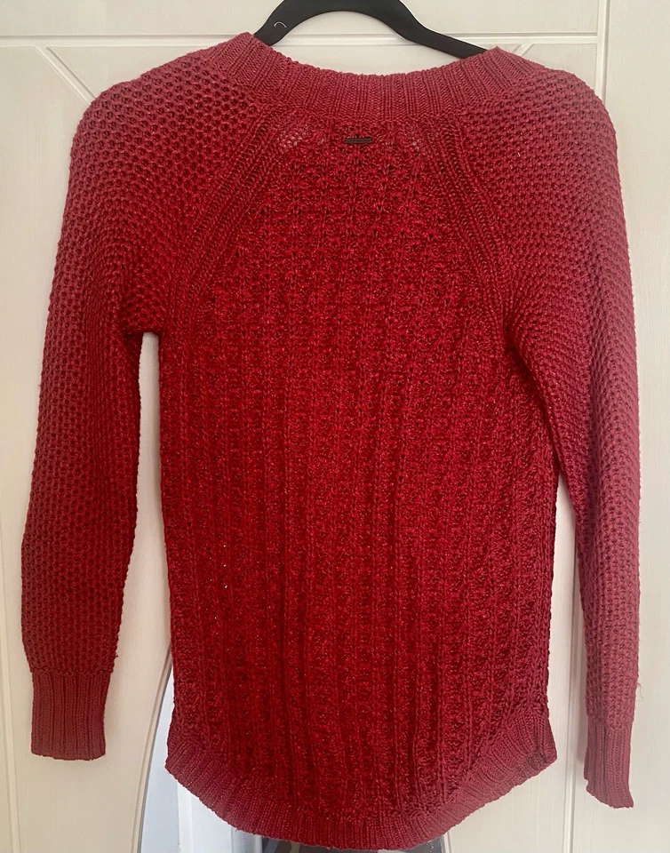 Calvin Klein Women's Jumper Size Medium Red Open Knit Round Hem - Image 2 of 4