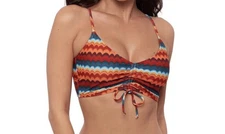 NWT Sports Illustrated M Groovy Stripe Shirred Tied Bikini Top- Medium Swimwear