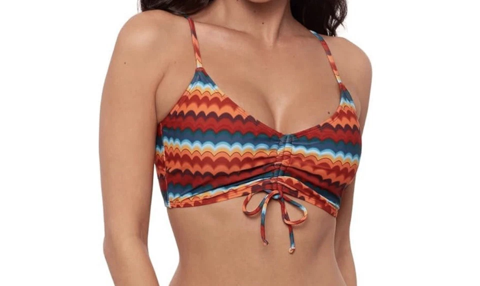 Neu mit Etikett Sports Illustrated M groovy gestreiftes gerafftes Bikini-Top zum Binden - Medium Bademode