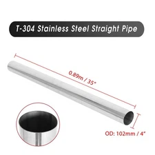 4"/102mm OD T304 Stainless Steel Straight Exhaust Pipe Tube Piping 35'' Length