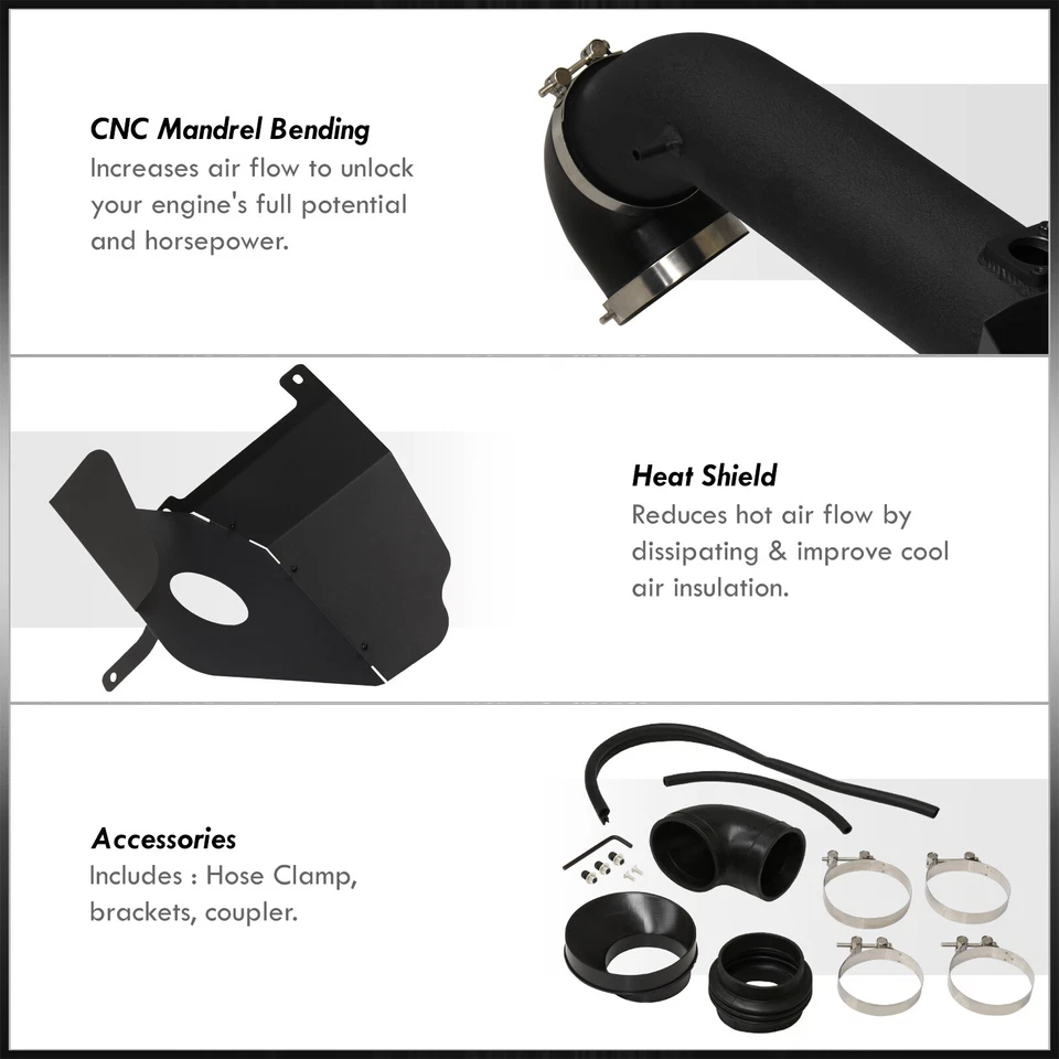 Black Cold Air Intake Kit For 2009-2013 Chevy Silverado 1500 4.8 5.3 6.0 6.2 V8 — 第 3/4 张图片