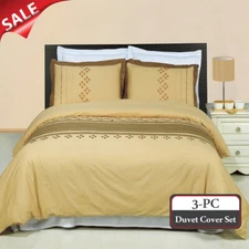  Embroidered Lakewood 3PC Duvet Cover Set-100% Cotton with Matching Pillow Shams