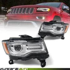 2P For 2014-2016 Jeep Grand Cherokee Chrome HID/Xenon w/o AFS Headlights Lamps