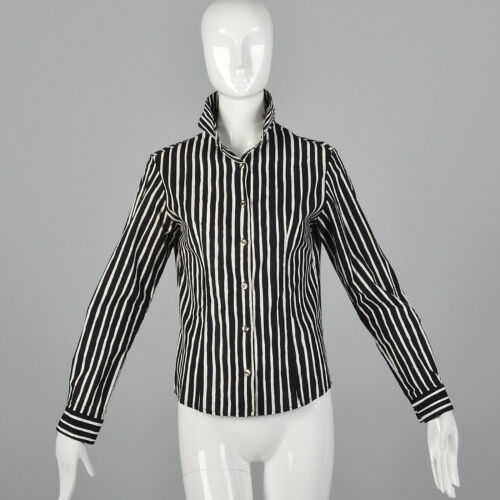 XS Marimekko Black and White Striped Shirt Long Sleeves Button Up Blouse - Picture 1 of 10