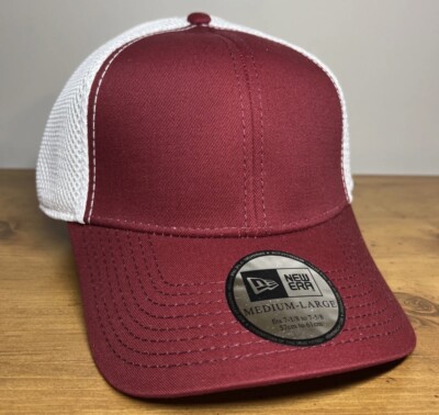 New Era 39Thirty Maroon White Mesh Back Flex Stretch Blank Hat Cap M/L New