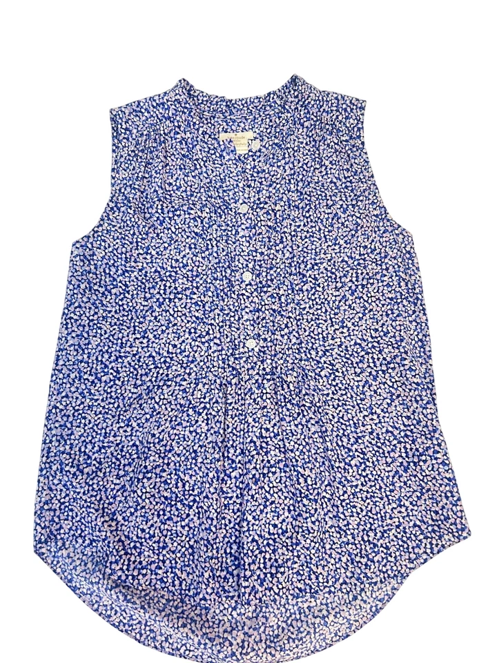 Kate Spade шелковый топ синий Ditsy цветочный без рукавов плиссированные вискозы XS - Изображение 3 из 4