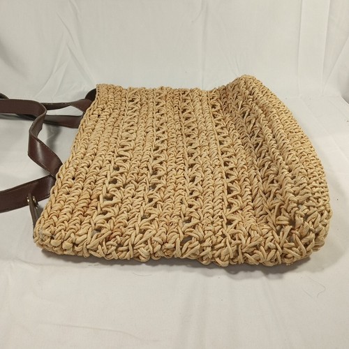 Jacqueline Ferrar Woven Straw Bucket Bag Beach Purse Leather Straps Fabric Lined - Picture 7 of 13