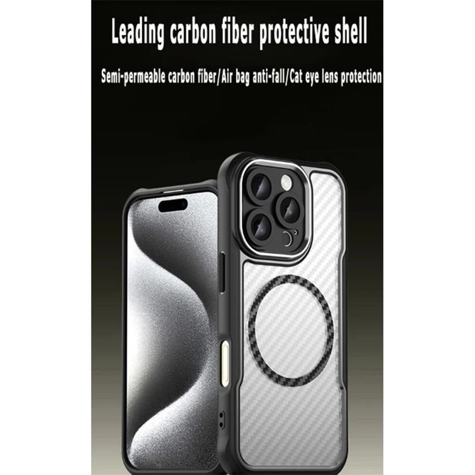 Capa magnética de fibra de carbono translúcida de qualidade superior para iPhone 16 Pro NOVA - Imagem 2 de 4