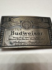 Vintage Brass Budweiser Anheuser Busch Belt Buckle 12oz Label A-168
