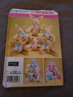 Simplicity Craft Sewing Pattern 3779 Cat Dog Bunny Plush Animals UC FF Heigl