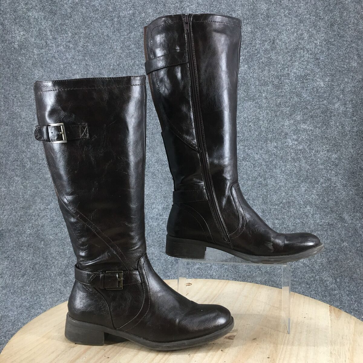 YUU Boots Womens 8 M Ripple Tall Riding Brown Faux Leather YUU Boots Womens 8 M Ripple Tall Riding Brown Faux Leather