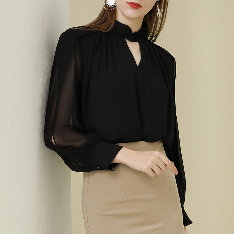ladies black dress blouses for Women Elegant Small Medium Large Size 6 8 10 12 Business Work Tops st-shift-dresses