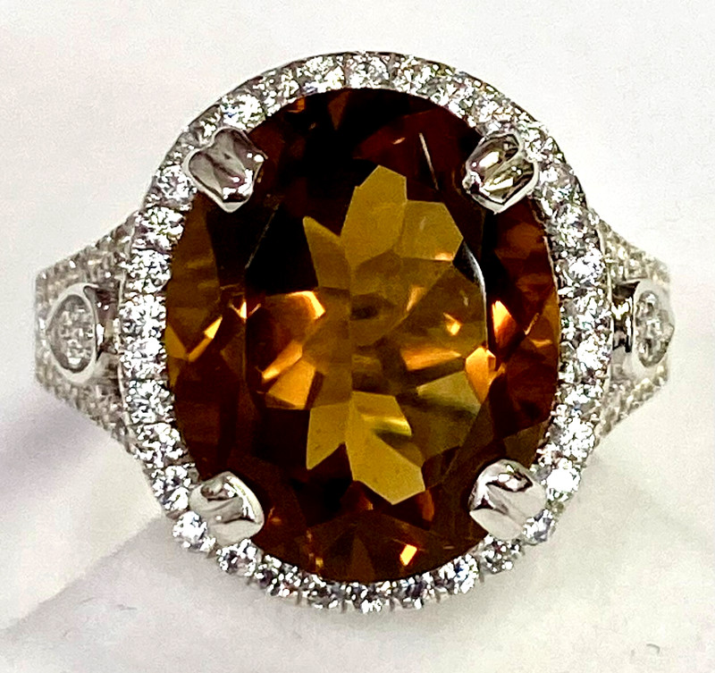 HSN Colleen Lopez Sterling Silver Whiskey Quartz & White Topaz Ring Size 6