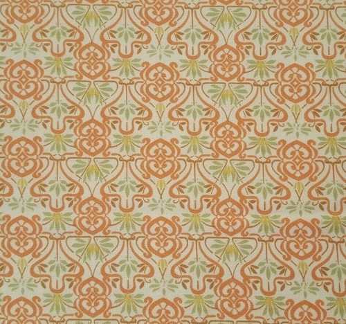 Gaslight BTY Red Rooster Green Gold Brown Terra Cotta Damask Ivory - Afbeelding 1 van 3