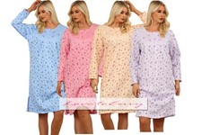 Warm Fleece Thermal Nightie Long Sleeve Floral Print Cozy Winter Lounge Nightie.