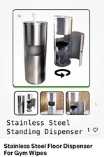 Stainless Steel Floor Dispenser For Gym Wipes , And Trash Bucket