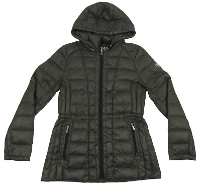 NWOT Michael Kors Packable Down Fill Quilted Hooded Full Zip Puffer Coat Jacket